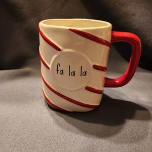 Rae Dunn Christmas Fa La La Ceramic Red White Striped Holiday Mug